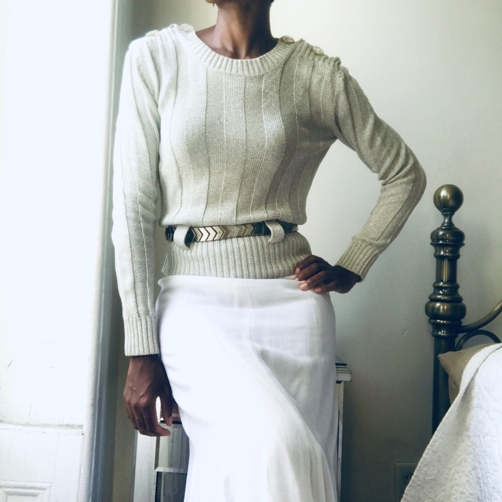 Vintage Metallic Lurex Silver Knit Sweater